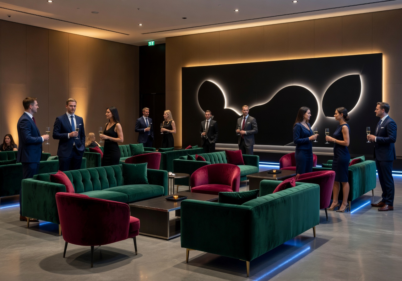 Fryd event modern corporate gala with bespoke velvet furniture