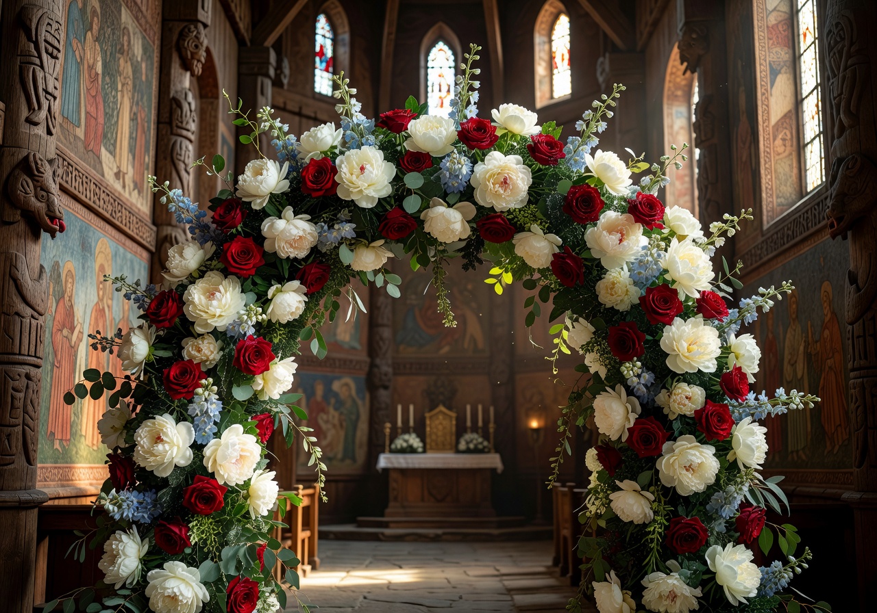 Luxury floral archway in a historic Norwegian church