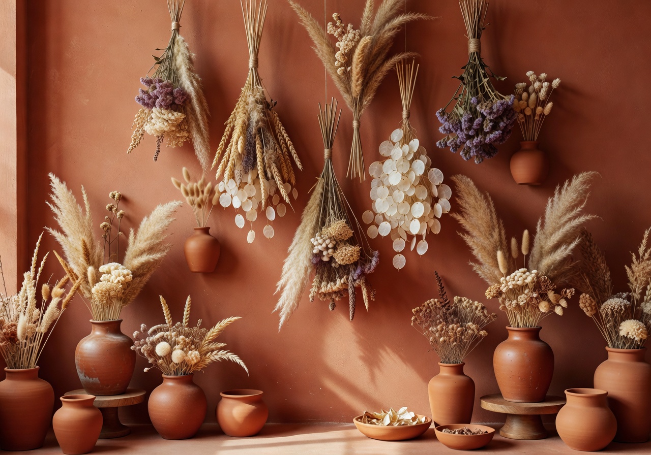 Terracotta themed wedding decor with dried florals