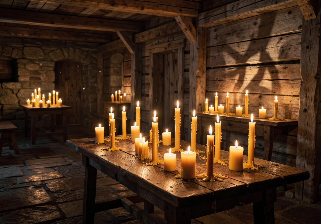 Sans design warm candlelight setup in historic norwegian venue