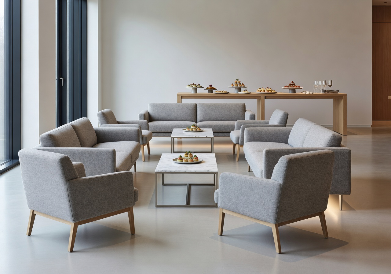 High end corporate event styling with modern scandinavian furniture